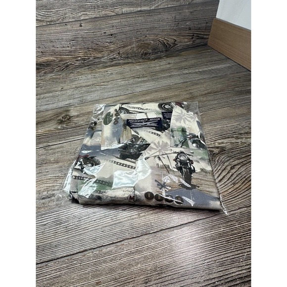 Newport Blue Men's LARGE Button Front Motorcycle Print‎ Shirt Road Trip CASUAL - Picture 7 of 7